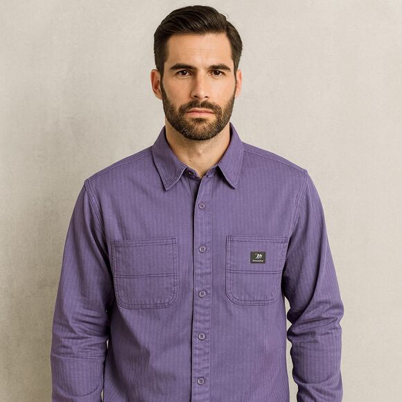 Converse Men’s Long Sleeve Utility Button-Up Shirt Purple Size M - Picture 1 of 5